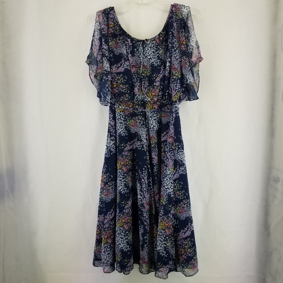 MODCLOTH Navy Floral Ruffled Midi Pocketed Dress - Picture 5 of 14